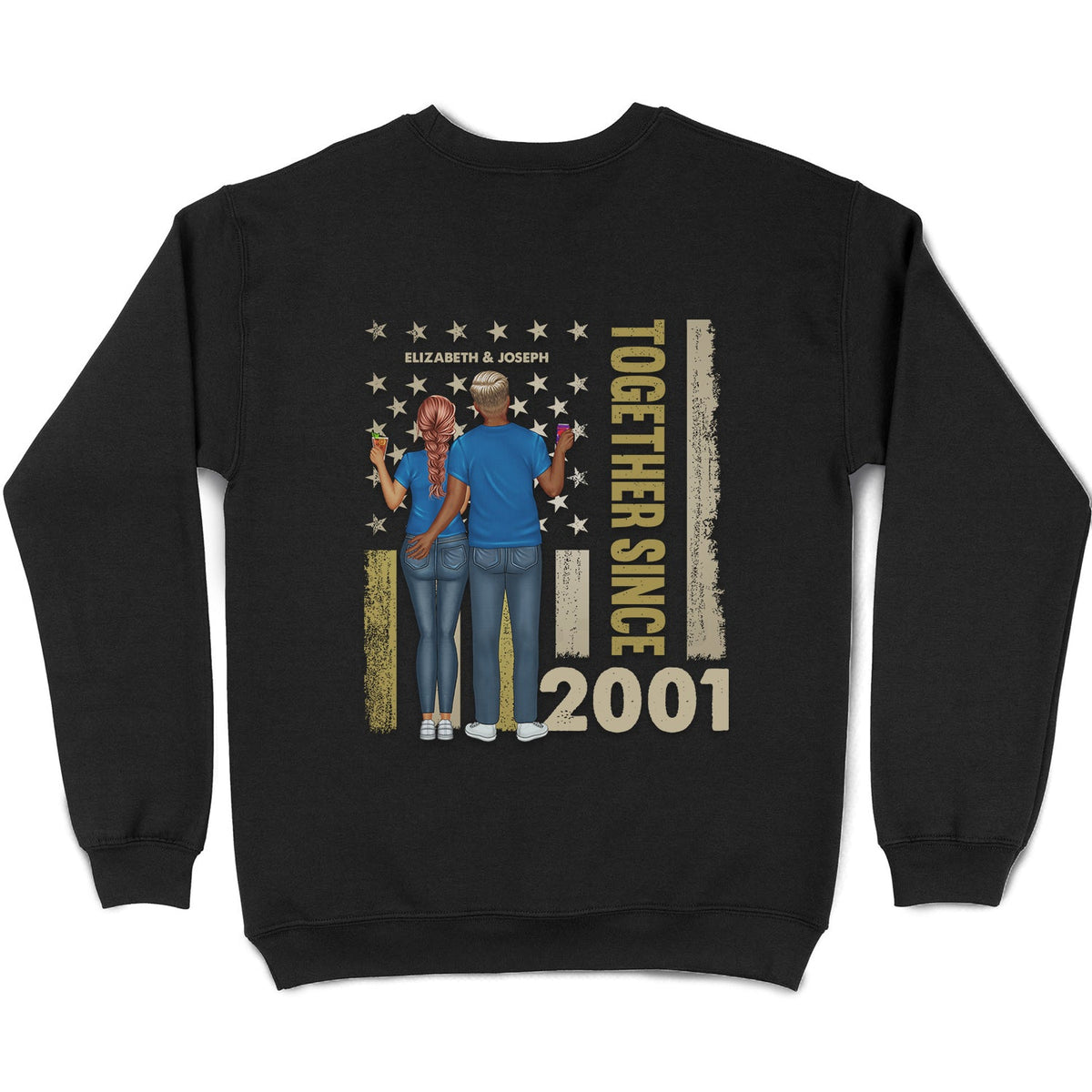 Couple avec étoiles et rayures ensemble depuis - Cadeau d'anniversaire pour couple, conjoint, mari, femme - T-shirt personnalisé