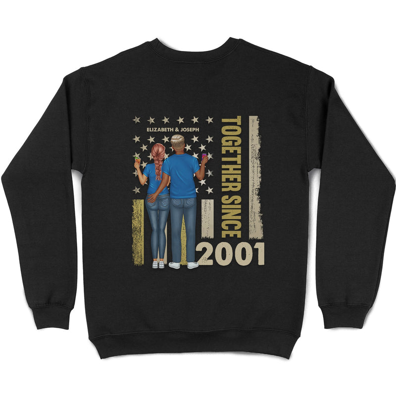 Couple avec étoiles et rayures ensemble depuis - Cadeau d'anniversaire pour couple, conjoint, mari, femme - T-shirt personnalisé