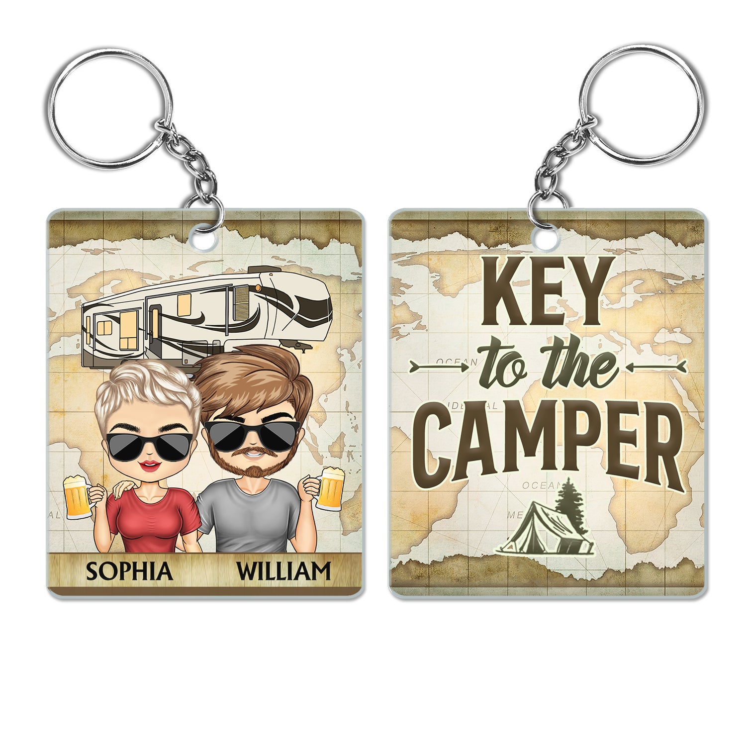 Drive Slow Drunk Camper Matter Key To The RVs - Birthday, Loving, Anniversary, Traveling Gift For Spouse, Husband, Wife, Camping Couple - Personalized Acrylic Keychain