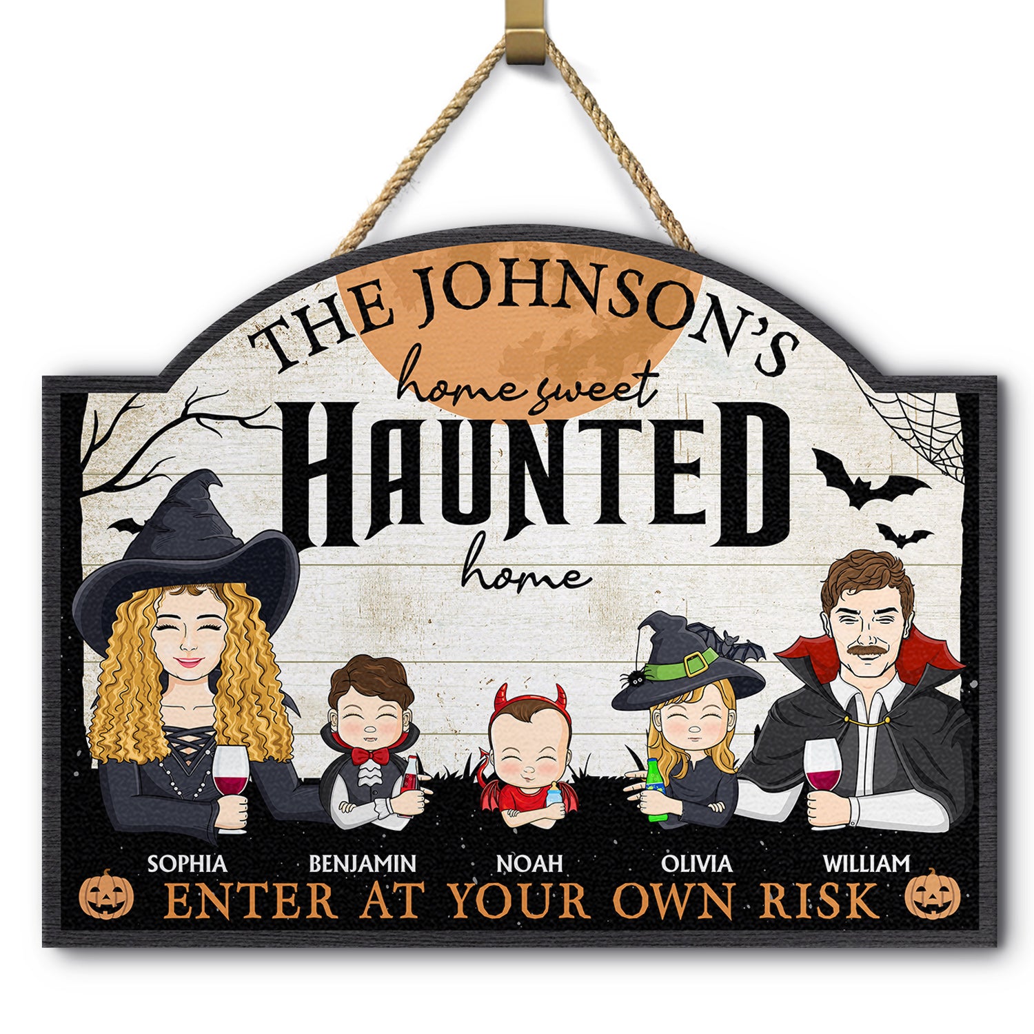 Home Haunted Home Enter At Your Own Risk - Halloween, Birthday, Home Warming, Funny Gift For Couples, Mom, Dad, Family - Personalized Custom Shaped Wood Sign