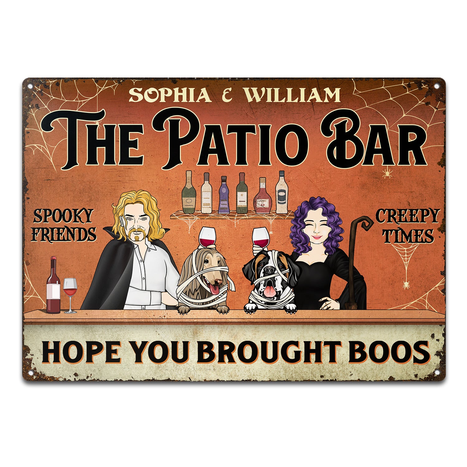 Hope You Brought Boos Husband Wife With Dogs Halloween Costume - Home Decor Gift For Couple, Patio, Backyard, Porch, Deck - Personalized Classic Metal Signs