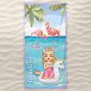 Beach Girl Pool Girl Flamingo Unicorn - Birthday, Anniversary, Travel, Vacation Gift For Woman - Personalized Beach Towel