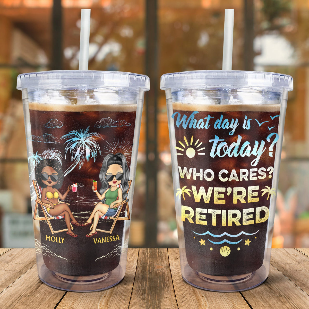 What Day Is Today Who Cares We're Retired - Gift For Parents, Grandparents, Retired, Retirement Gift - Personalized Acrylic Insulated Tumbler With Straw
