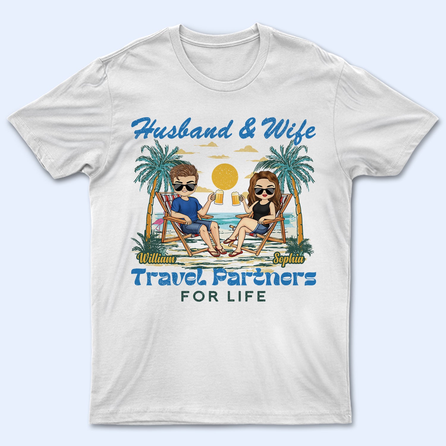 Husband And Wife Travel Partners For Life Beach Traveling - Birthday, Anniversary, Travel, Vacation Gift For Couple, Parents - Personalized T Shirt