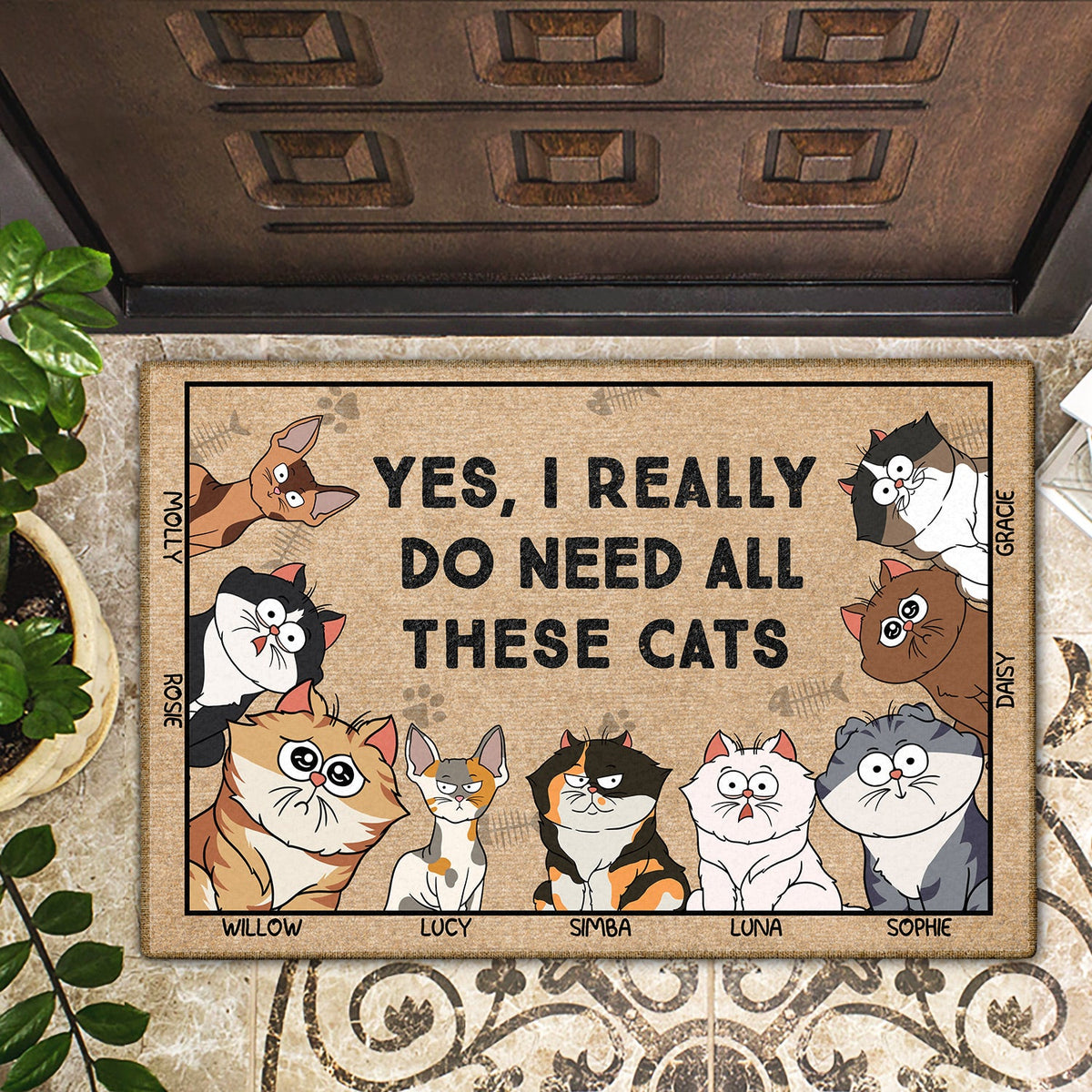 Yes I Really Do Need All These Cats Funny Cartoon Cat - Gift For Cat Lovers - Personalized Doormat