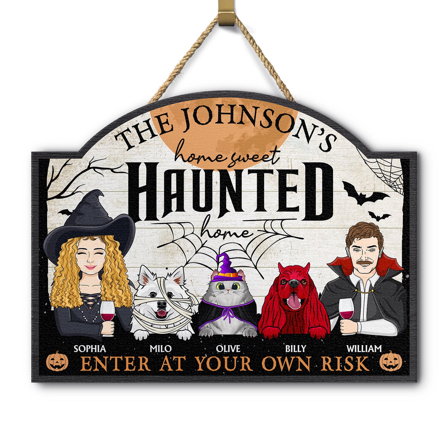 Home Haunted Home Enter At Your Own Risk - Halloween, Birthday, Home Warming, Funny Gift For Couples, Dog, Cat Lovers - Personalized Custom Shaped Wood Sign