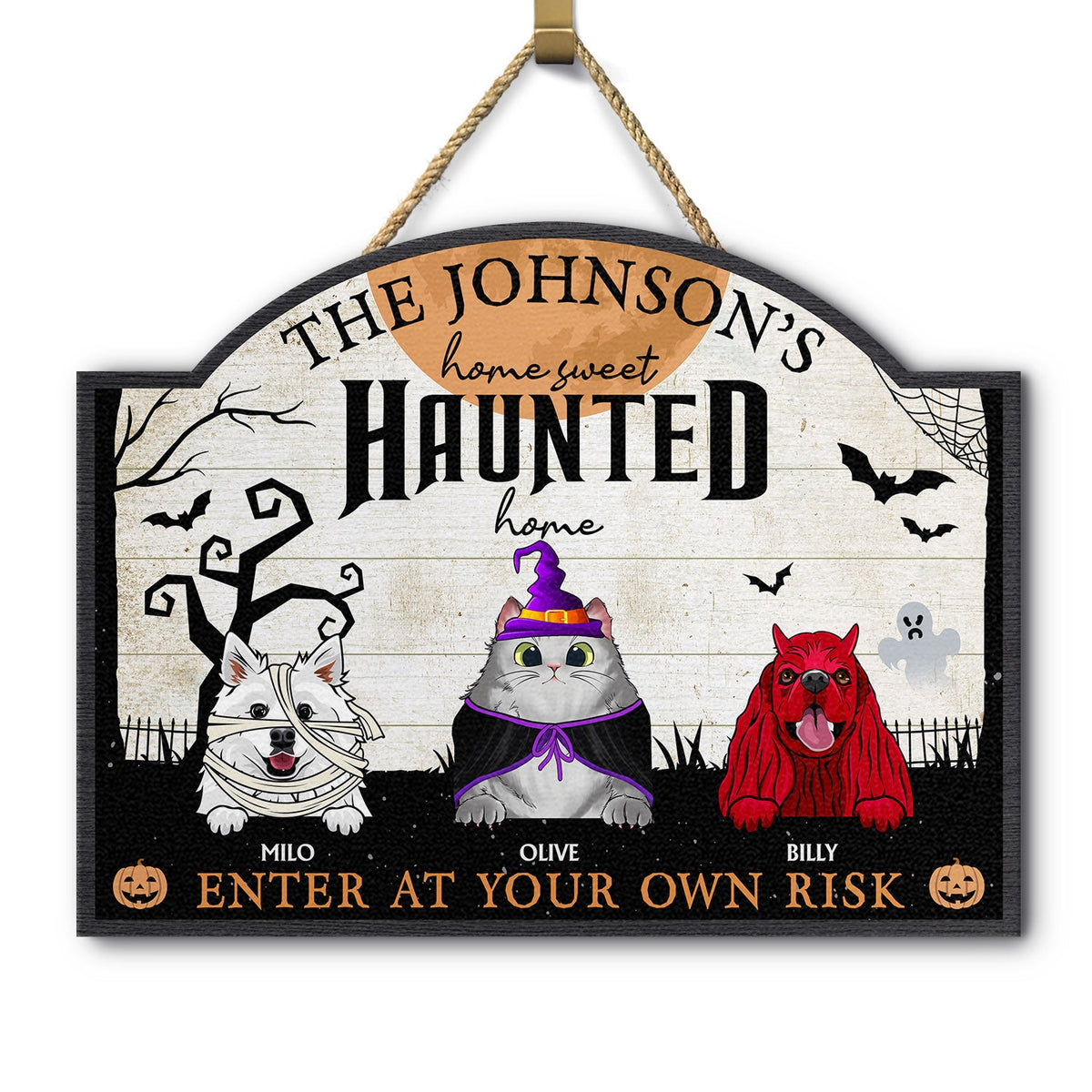 Home Haunted Home Enter At Your Own Risk - Halloween, Birthday, Home Warming, Funny Gift For Dog Lovers, Cat Lovers - Personalized Custom Shaped Wood Sign