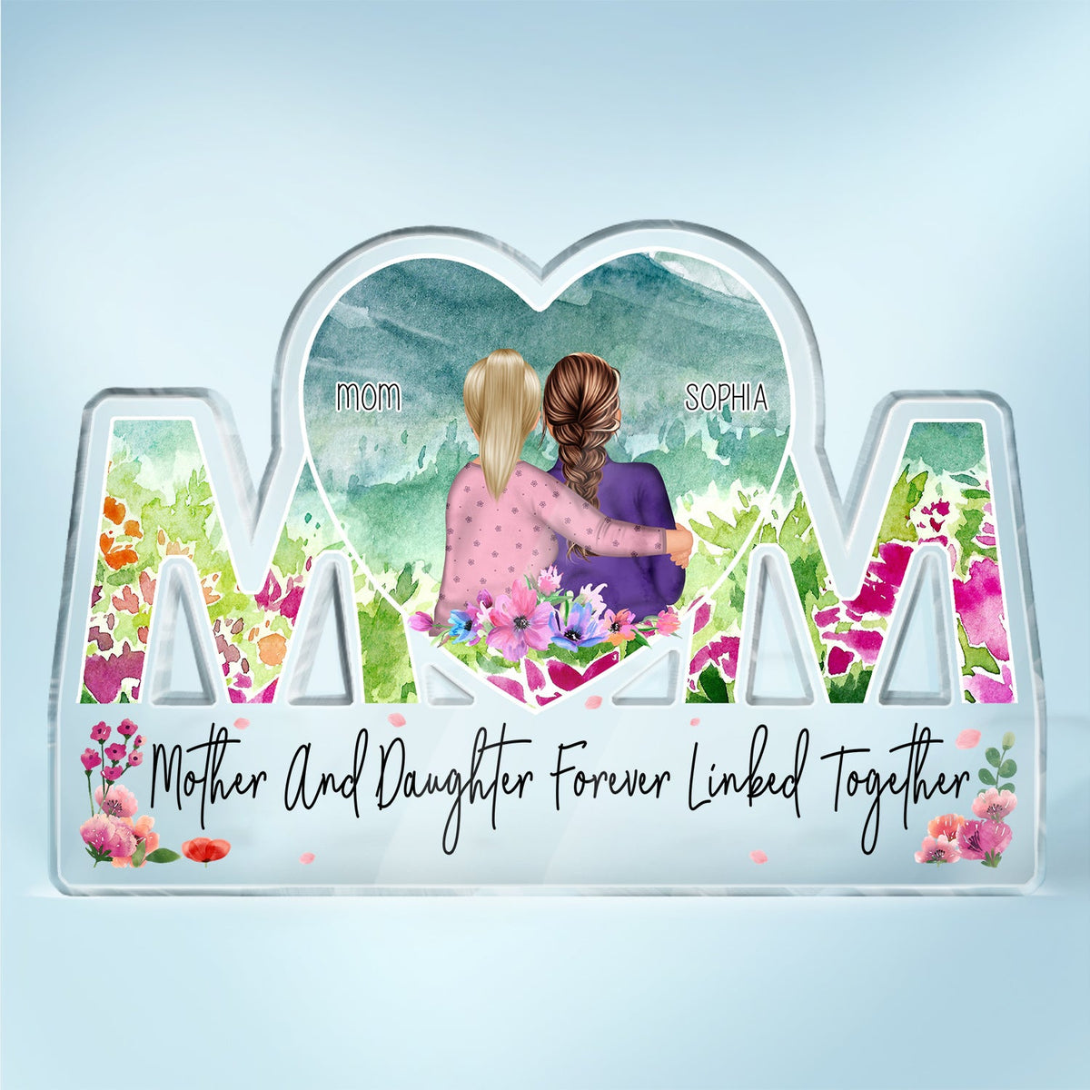 Mother And Daughter Forever Linked Together - Family Personalized Custom Square Shaped Acrylic Plaque - Gift For Daughter From Mom