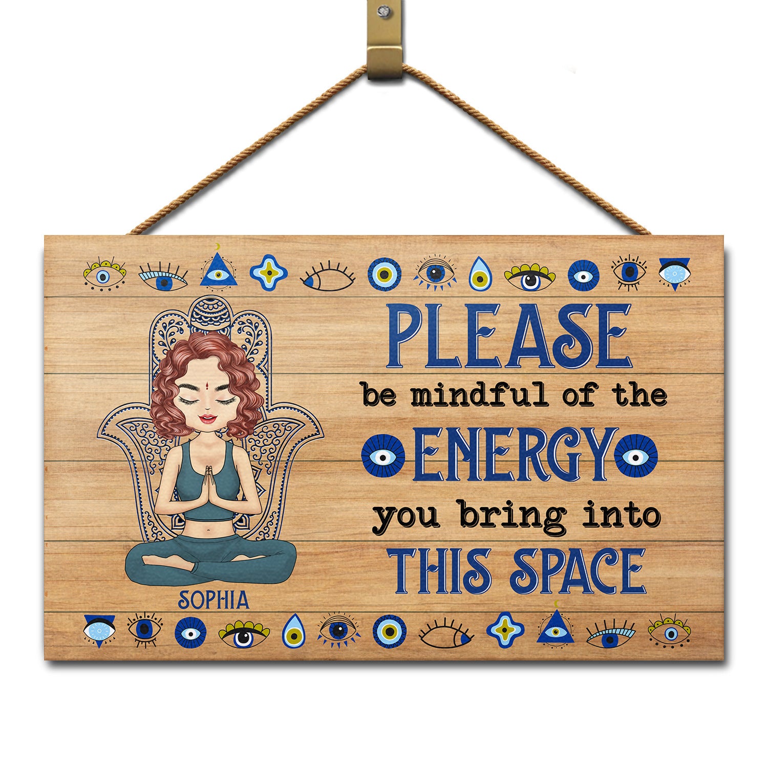 Please Be Mindful Of The Energy You Bring Into This Space - Birthday, Loving Gift For Yourself, Women, Yoga Lovers - Personalized Wood Rectangle Sign