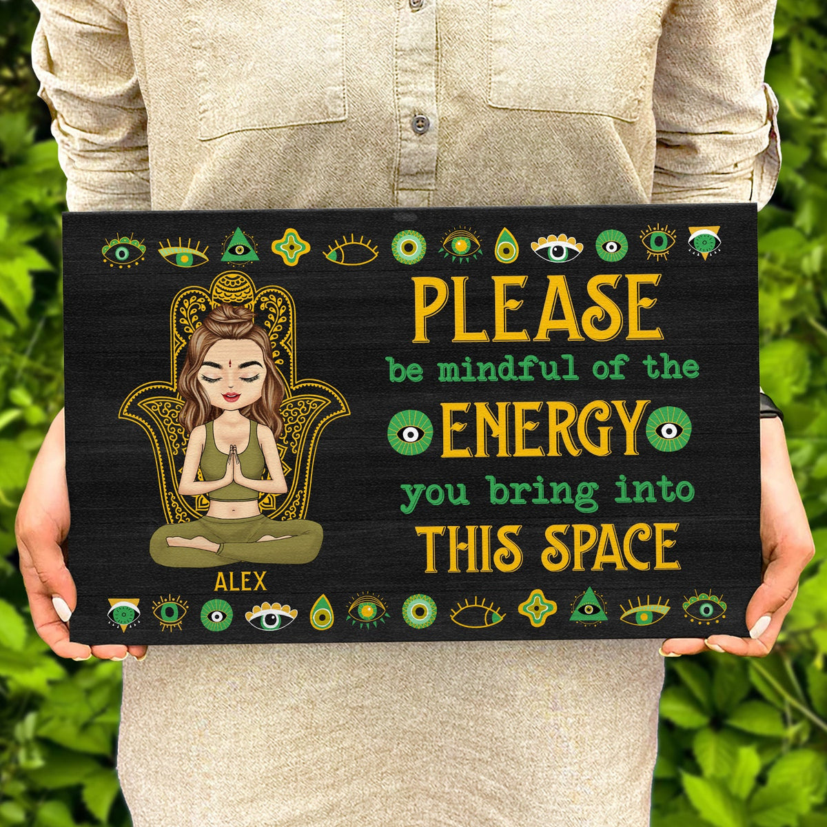 Please Be Mindful Of The Energy You Bring Into This Space - Birthday, Loving Gift For Yourself, Women, Yoga Lovers - Personalized Wood Rectangle Sign