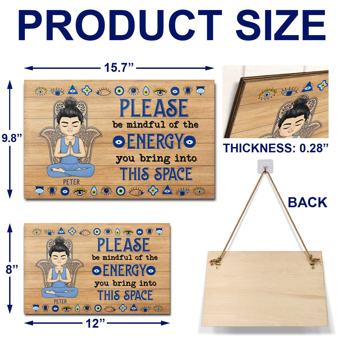 Please Be Mindful Of The Energy You Bring Into This Space - Birthday, Loving Gift For Yourself, Women, Yoga Lovers - Personalized Wood Rectangle Sign