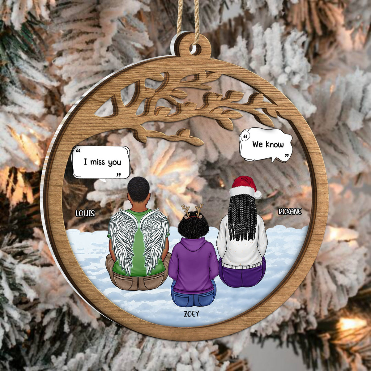 Tu nous manques - Cadeau de Noël commémoratif pour le deuil - Ornement mixte personnalisé à 2 couches