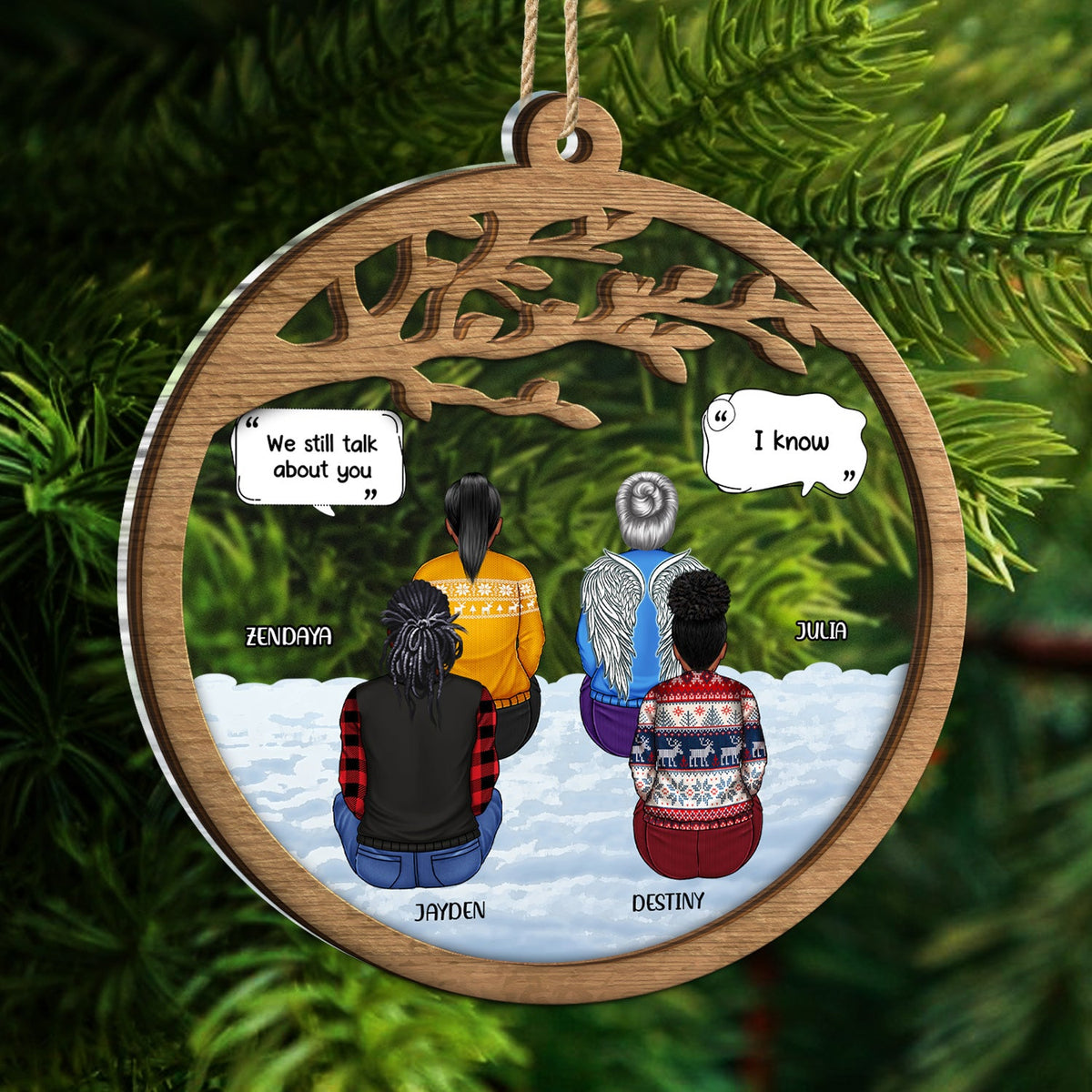 Tu nous manques - Cadeau de Noël commémoratif pour le deuil - Ornement mixte personnalisé à 2 couches