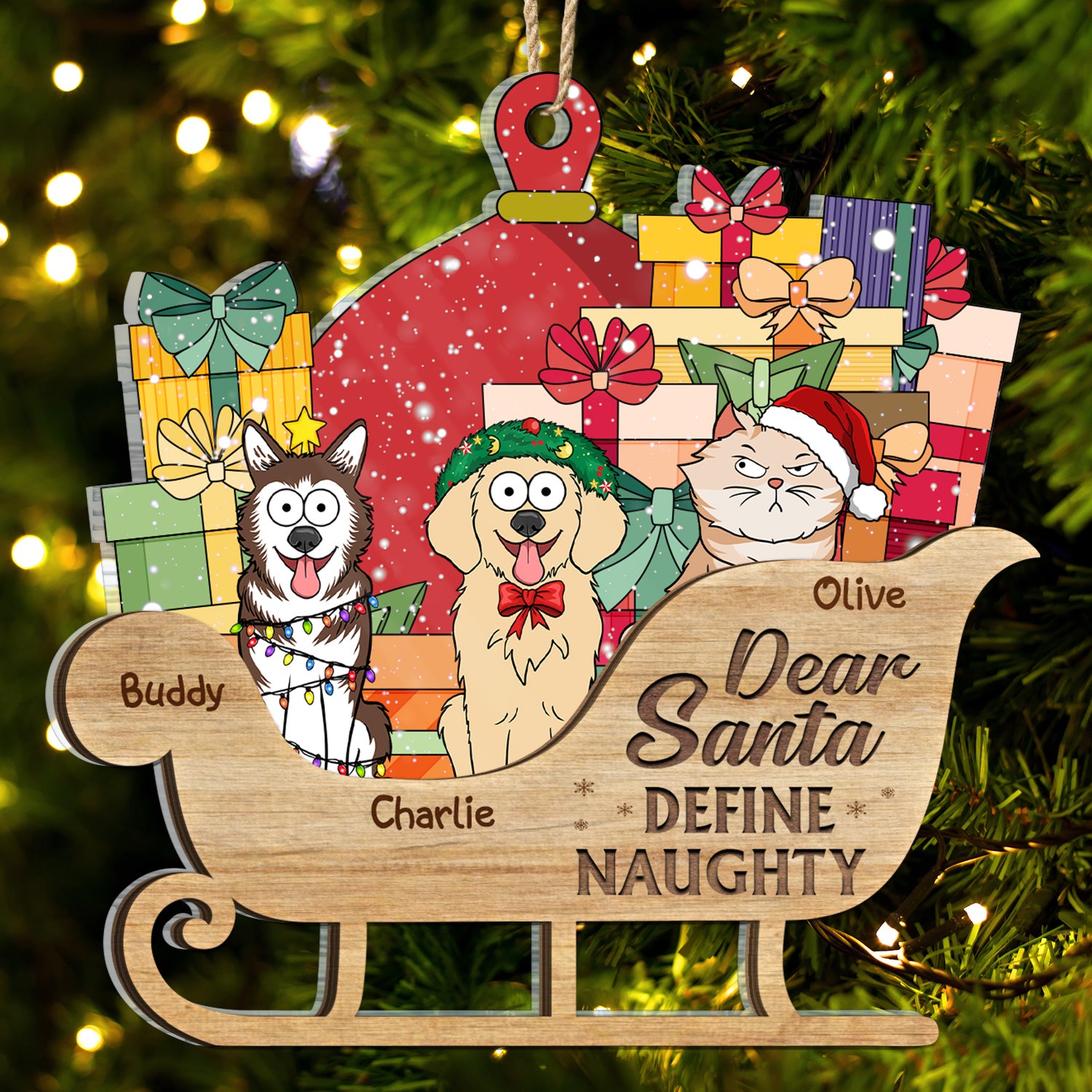 Dear Santa Define Naughty Dogs, Cats - Christmas, Birthday, Funny Gift For Dog Lovers, Cat Lovers, Pet Owners - Personalized 2-Layered Mix Ornament
