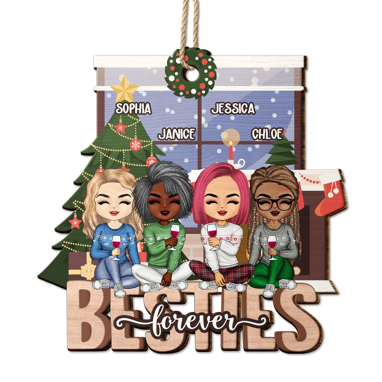 Bestie Forever - Christmas Gift For Best Friends, Colleagues, Sibling, Family - Personalized Wooden Cutout Ornament