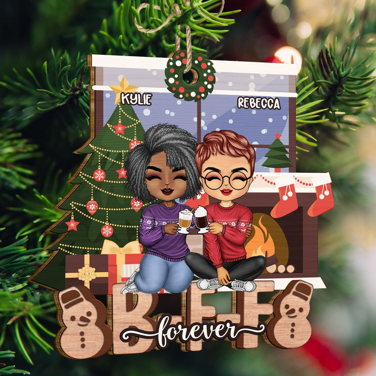Bestie Forever - Christmas Gift For Best Friends, Colleagues, Sibling, Family - Personalized Wooden Cutout Ornament