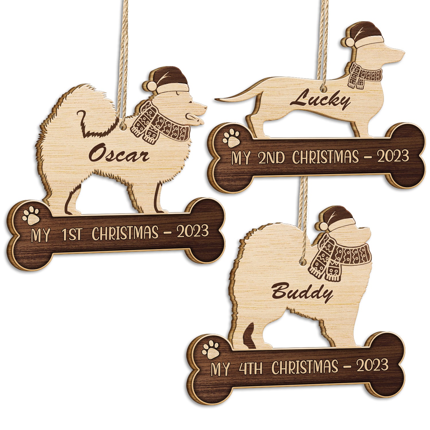 My 1st, 2nd, 3rd, 4th... Christmas 2023 - Xmas Gift For Dog Lovers, Pet Owners - Personalized Wooden Cutout Ornament