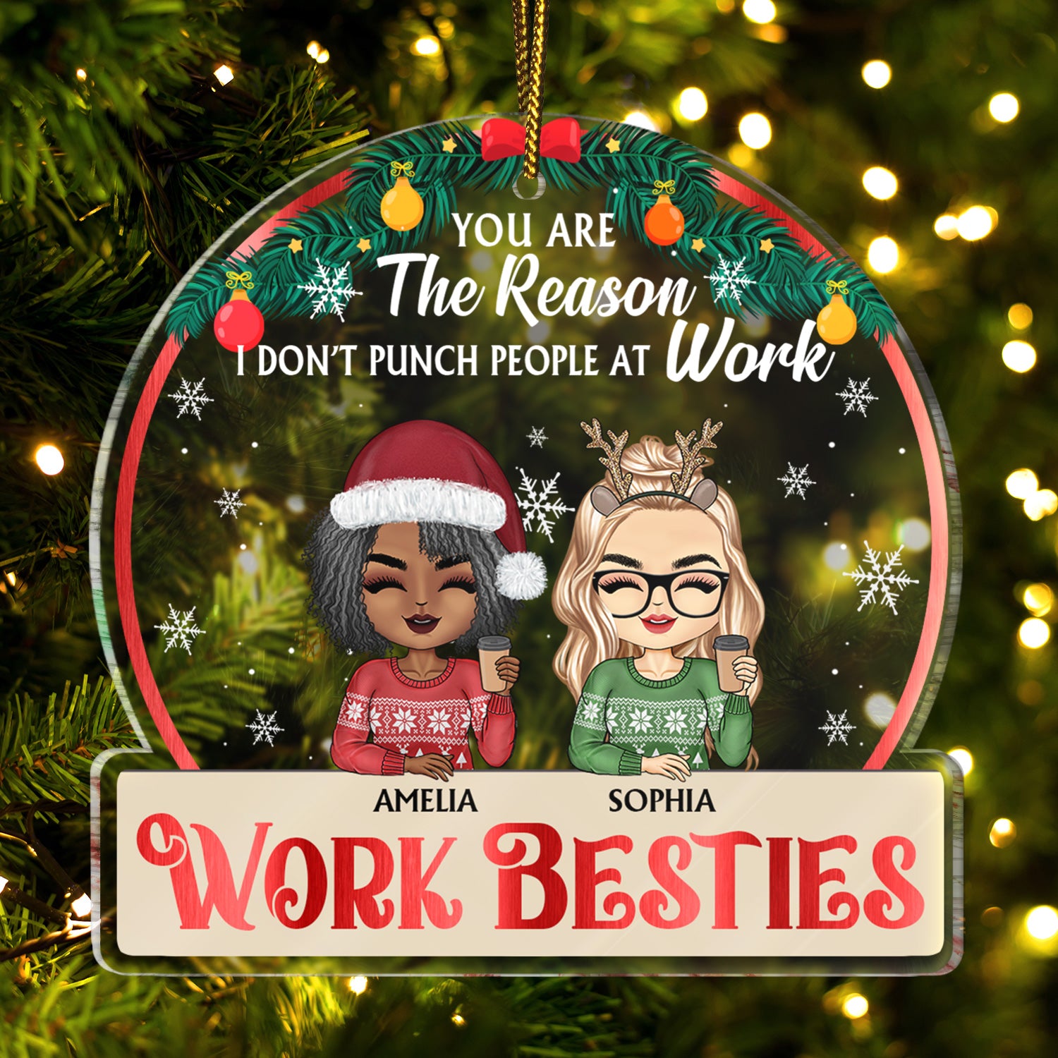 Work Besties You Are The Reason I Don't Punch People - Christmas Gifts For Colleagues, Coworker, Friends - Personalized Custom Shaped Acrylic Ornament