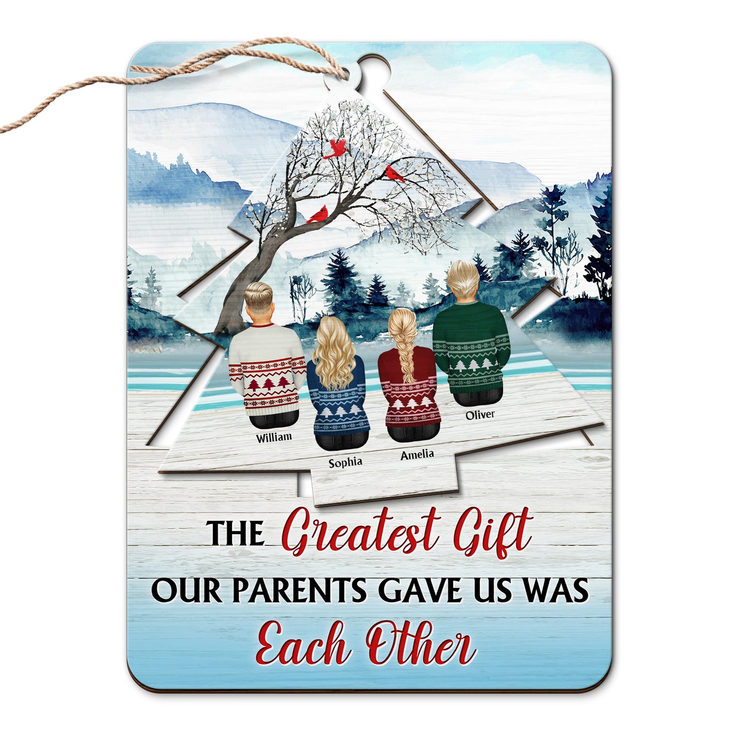 Greatest Gift Our Parents Gave Us Sibling - Christmas Gift For Family - Personalized Wooden Card With Pop Out Ornament