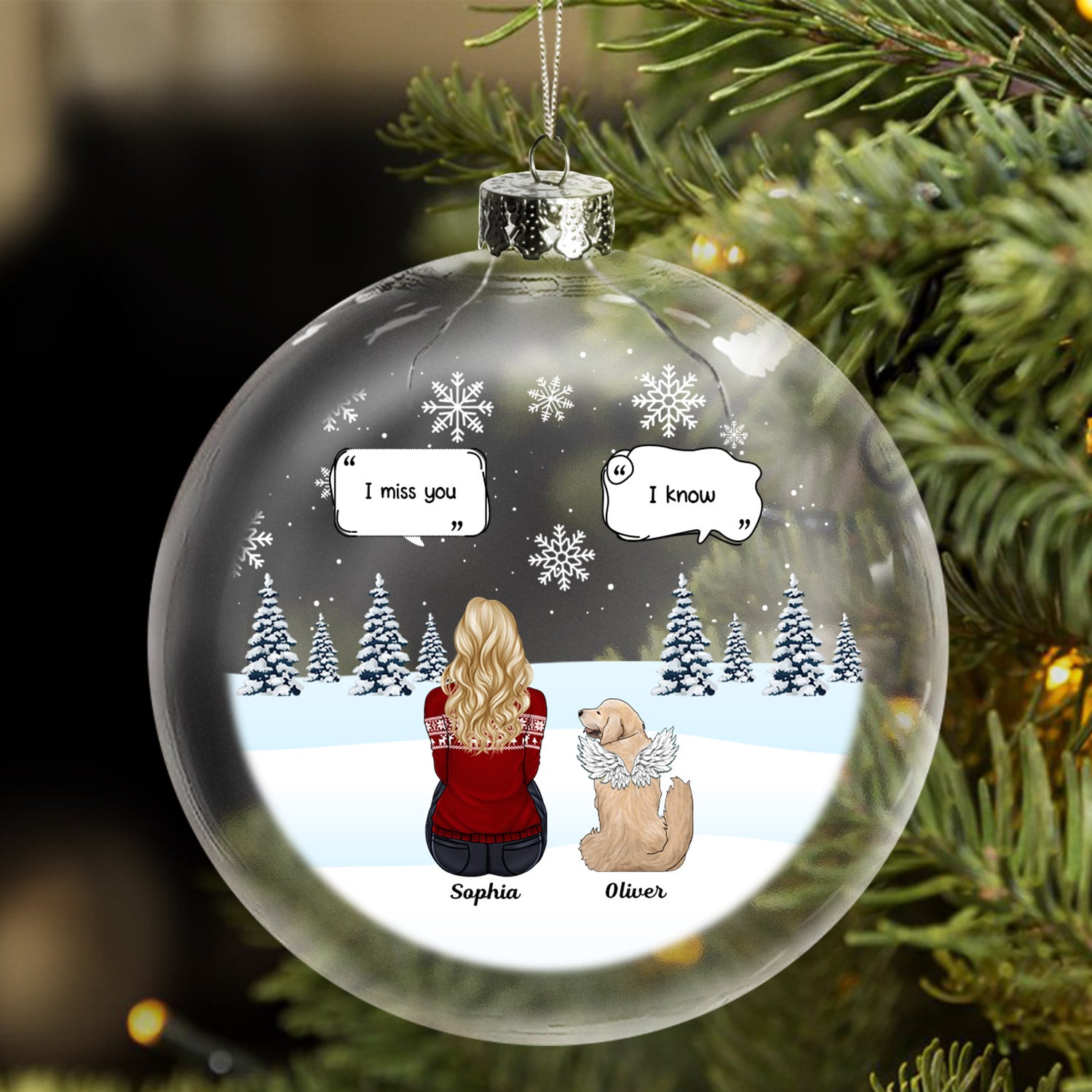 I Miss You - Christmas Memorial Gift For Pet Lovers, Dog Mom, Dog Dad, Cat Mom, Cat Dad - Personalized Clear Flat Ball Ornament