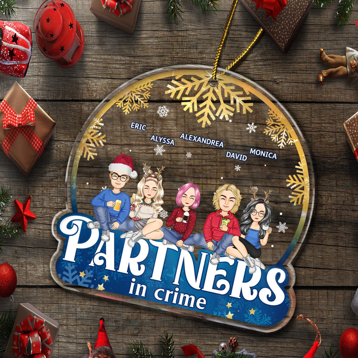 Partners In Crime - Christmas Gifts For Besties, Friends - Personalized Custom Shaped Acrylic Ornament