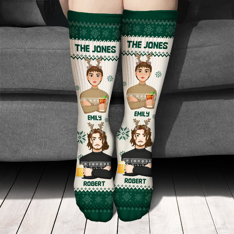 Flat Art - Christmas, Funny Gift For Family, Couple, Dad, Mom, Grandpa, Grandma - Personalized Socks