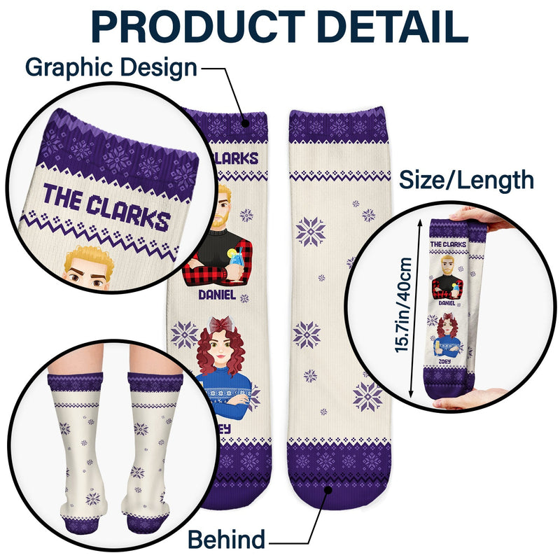 Flat Art - Christmas, Funny Gift For Family, Couple, Dad, Mom, Grandpa, Grandma - Personalized Socks
