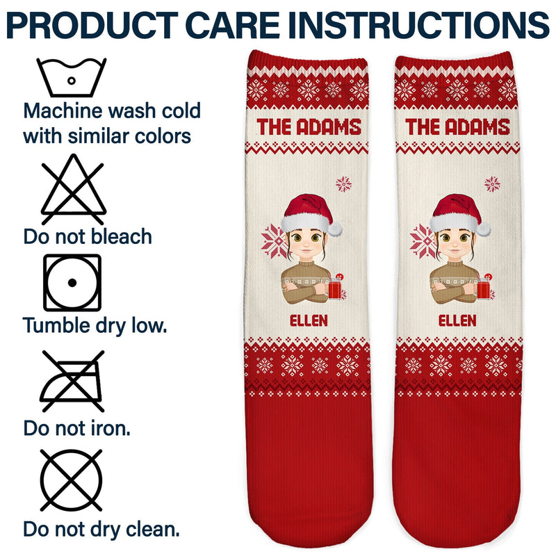 Flat Art - Christmas, Funny Gift For Family, Couple, Dad, Mom, Grandpa, Grandma - Personalized Socks