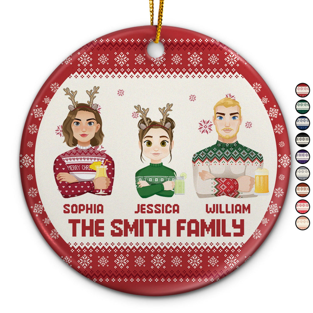 Flat Art - Christmas, Funny Gift For Family, Couple, Dad, Mom, Grandpa, Grandma - Personalized Circle Ceramic Ornament