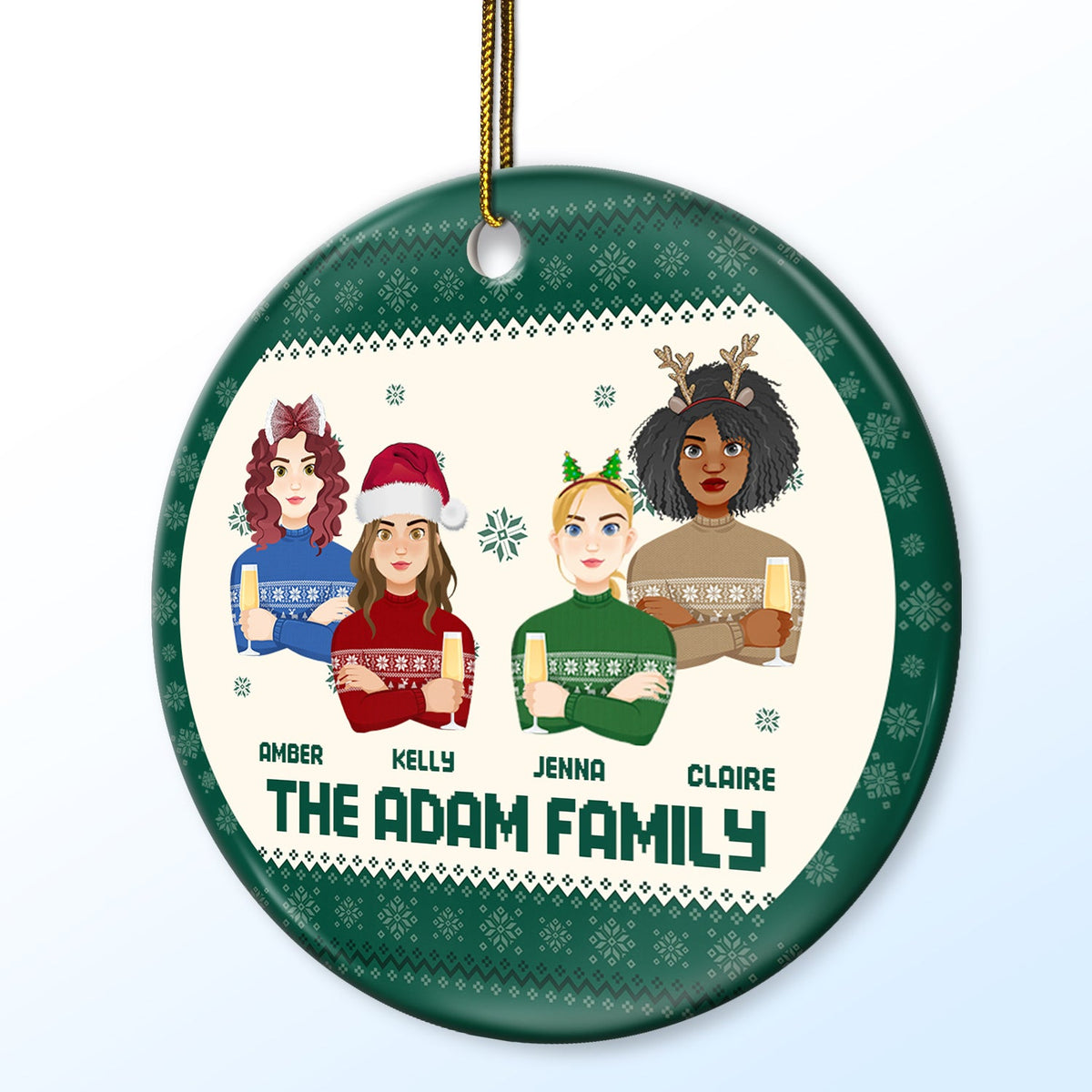 Flat Art - Christmas, Funny Gift For Family, Couple, Dad, Mom, Grandpa, Grandma - Personalized Circle Ceramic Ornament