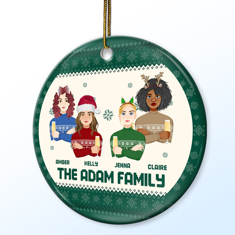 Flat Art - Christmas, Funny Gift For Family, Couple, Dad, Mom, Grandpa, Grandma - Personalized Circle Ceramic Ornament