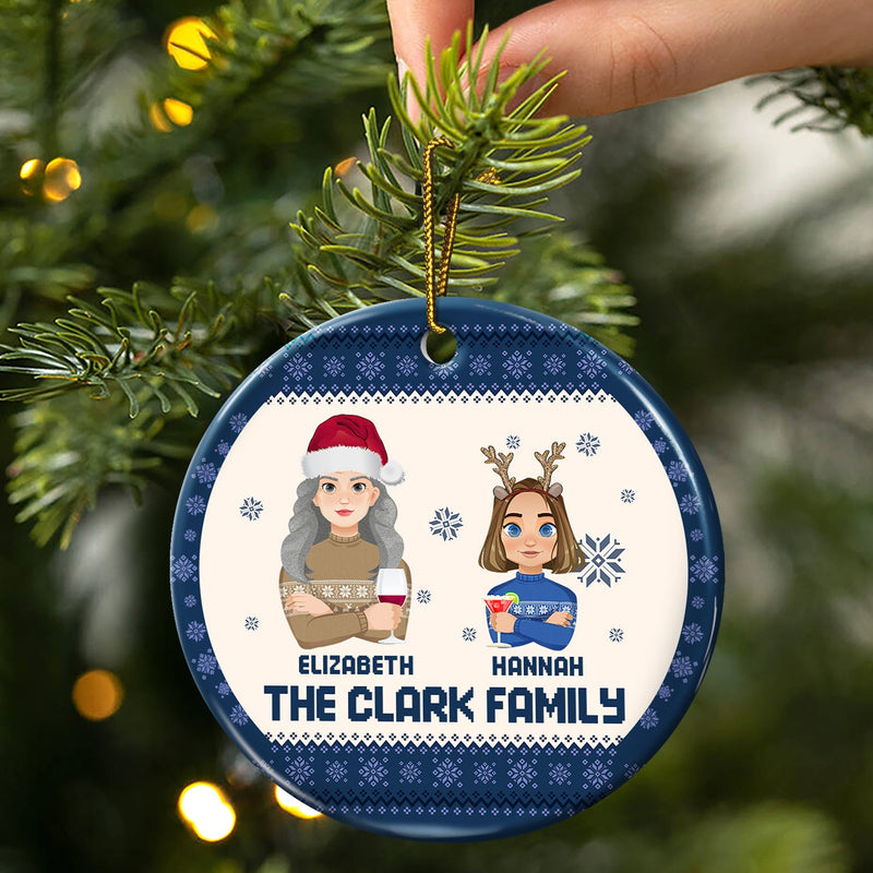 Flat Art - Christmas, Funny Gift For Family, Couple, Dad, Mom, Grandpa, Grandma - Personalized Circle Ceramic Ornament