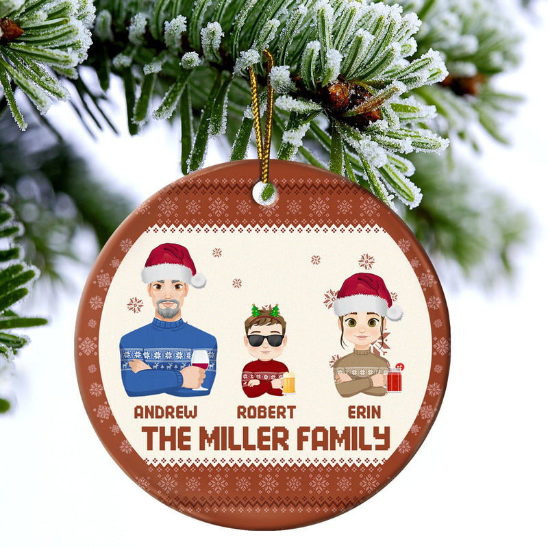 Flat Art - Christmas, Funny Gift For Family, Couple, Dad, Mom, Grandpa, Grandma - Personalized Circle Ceramic Ornament