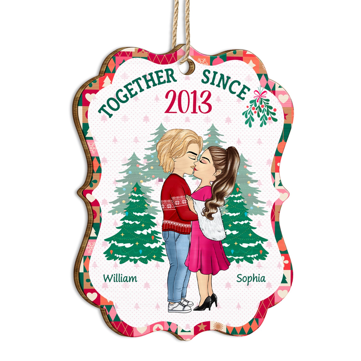 Together Since Chibi Sideview Couple - Christmas, Anniversary Gift For Spouse, Husband, Wife - Personalized Custom Shaped Wooden Ornament