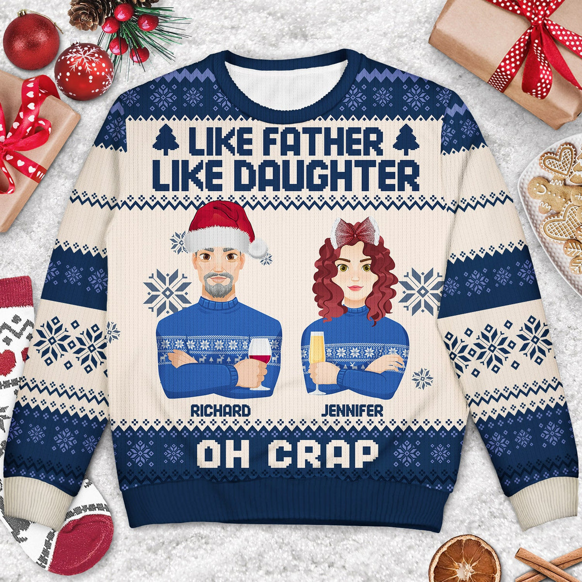 Like Father Like Daughter Oh - Christmas Gift For Dad, Grandpa - Personalized Unisex Ugly Sweater