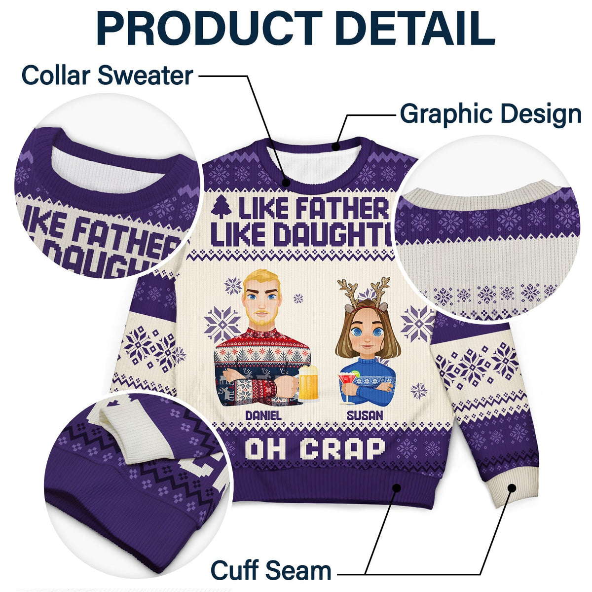 Like Father Like Daughter Oh - Christmas Gift For Dad, Grandpa - Personalized Unisex Ugly Sweater