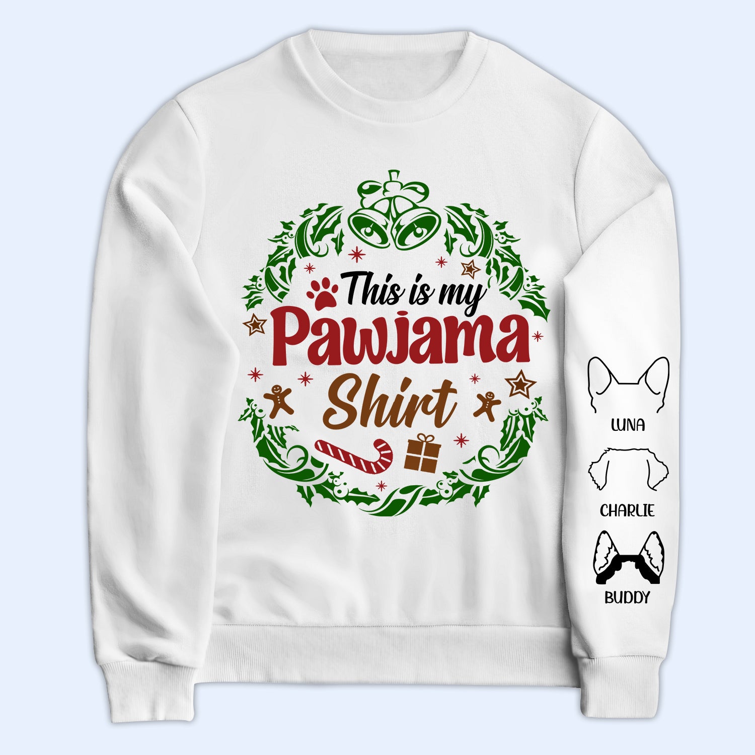 This Is My Pawjama Shirt - Christmas Gift For Dog Lover, Cat Lover, Pet Owner - Personalized Sweatshirt With Sleeve Imprint