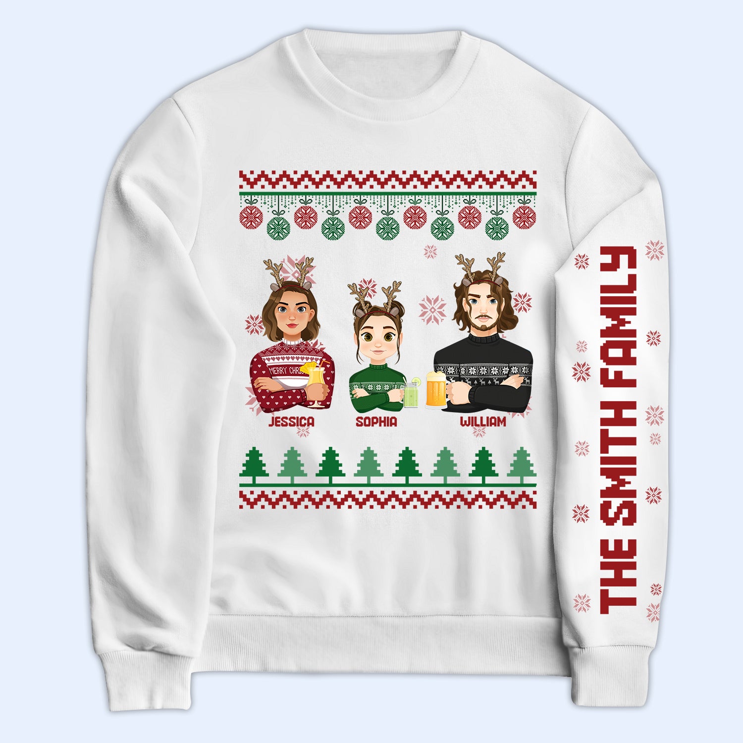 Flat Art - Christmas, Funny Gift For Family, Couple, Dad, Mom, Grandpa, Grandma - Personalized Sweatshirt With Sleeve Imprint