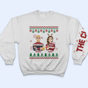Flat Art - Noël, cadeau amusant pour famille, couple, papa, maman, grand-père, mamie - Sweat-shirt personnalisé avec empreinte sur la manche