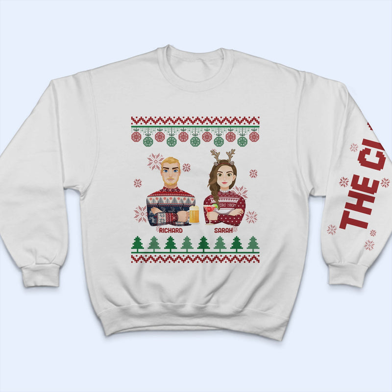 Flat Art - Noël, cadeau amusant pour famille, couple, papa, maman, grand-père, mamie - Sweat-shirt personnalisé avec empreinte sur la manche