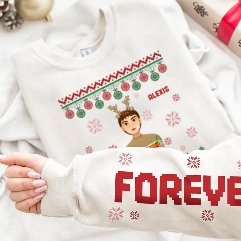 Flat Art - Noël, cadeau amusant pour famille, couple, papa, maman, grand-père, mamie - Sweat-shirt personnalisé avec empreinte sur la manche