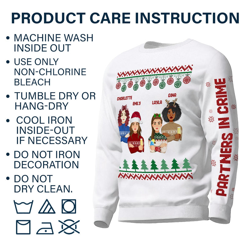 Flat Art - Noël, cadeau amusant pour famille, couple, papa, maman, grand-père, mamie - Sweat-shirt personnalisé avec empreinte sur la manche