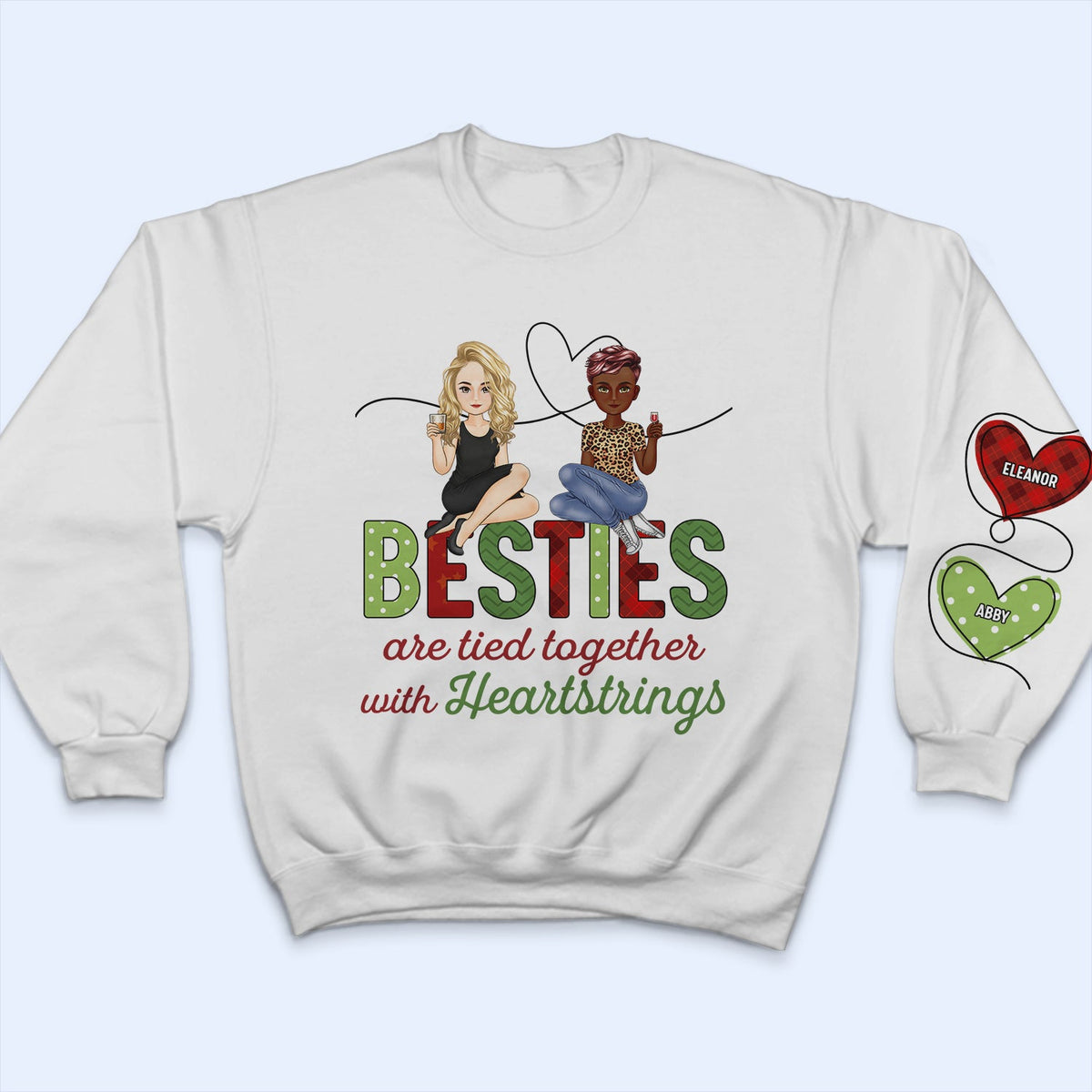 Sisters Are Tied Together With Heartstrings - Christmas Gift For Besties, Sisters - Personalized Sweatshirt With Sleeve Imprint