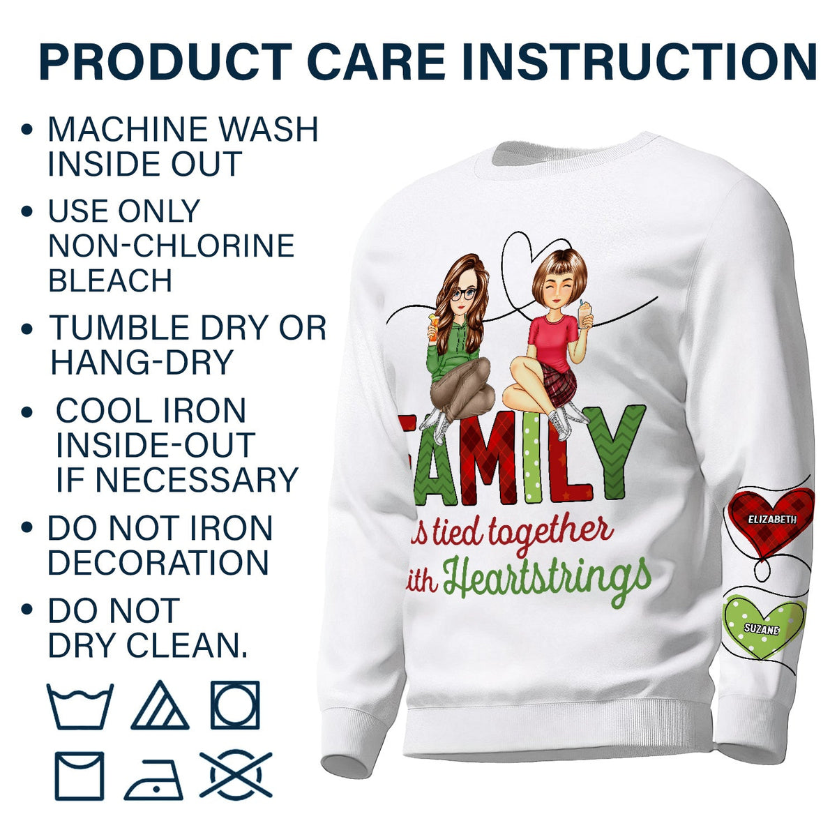 Sisters Are Tied Together With Heartstrings - Christmas Gift For Besties, Sisters - Personalized Sweatshirt With Sleeve Imprint