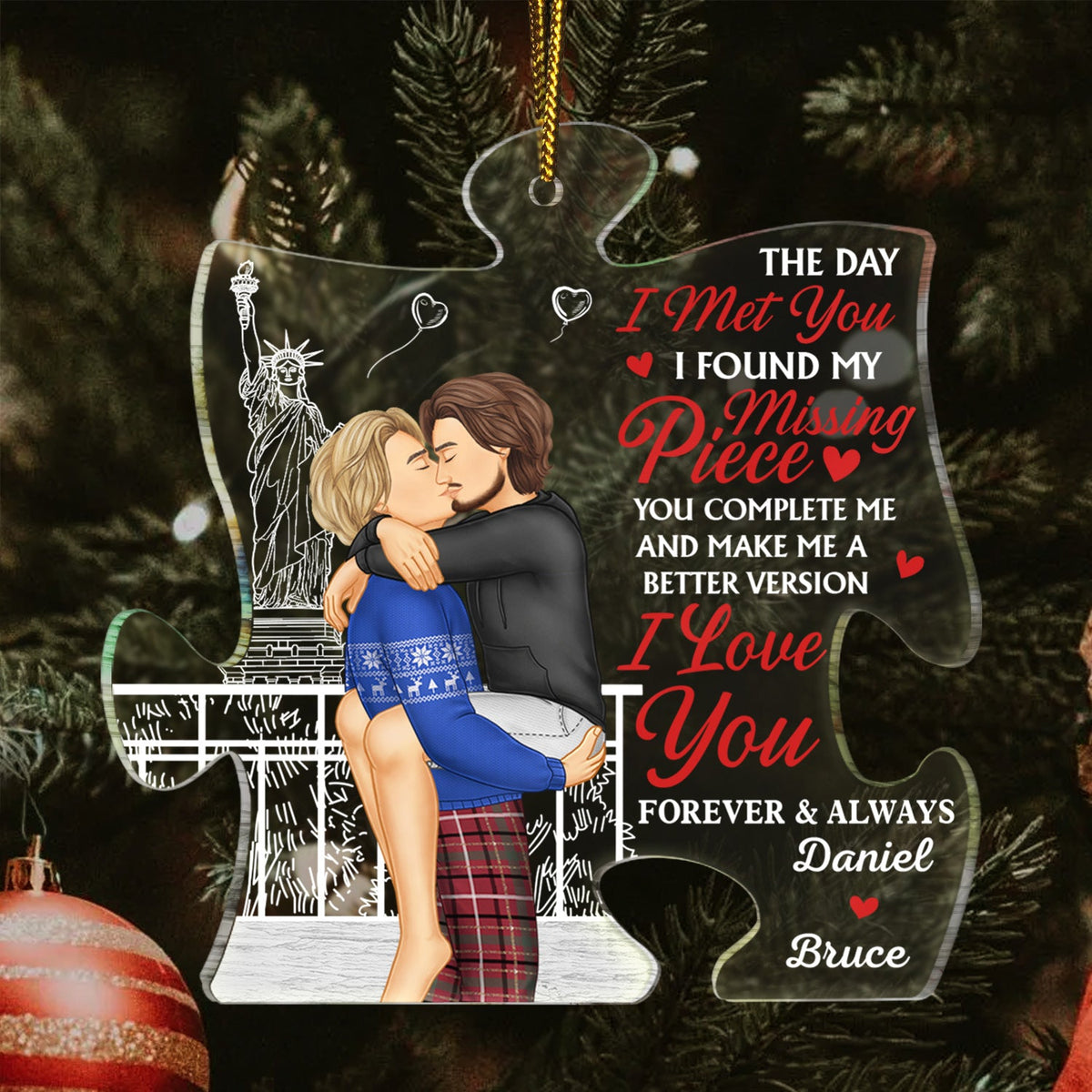 My Missing Piece I Love You Forever And Always - Christmas Gift For Couple, Spouse, Husband, Wife - Personalized Custom Shaped Acrylic Ornament