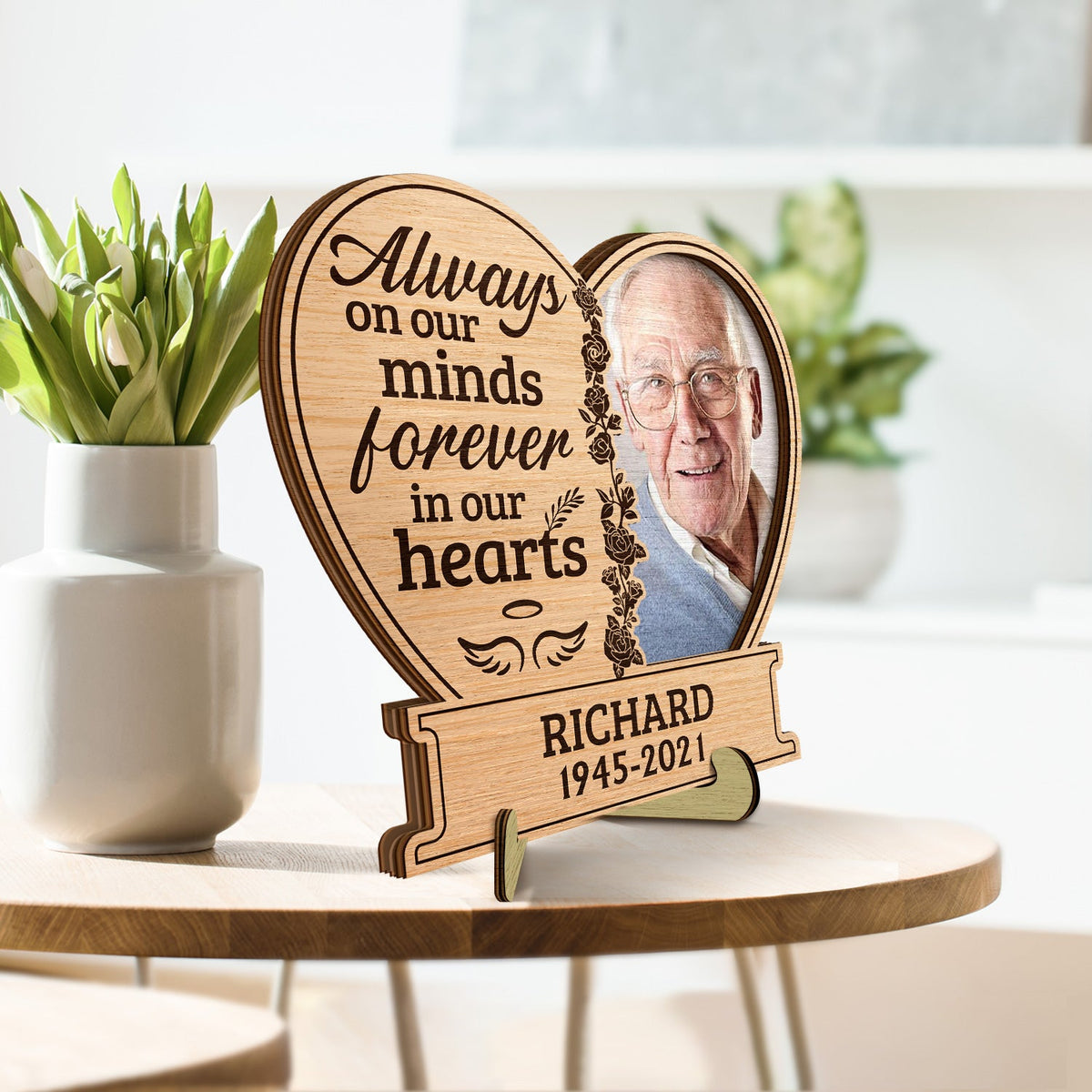 Always On Our Minds, Forever In Our Hearts - Upload Image, Husband Wife, Personalized Shaped Wood Sign