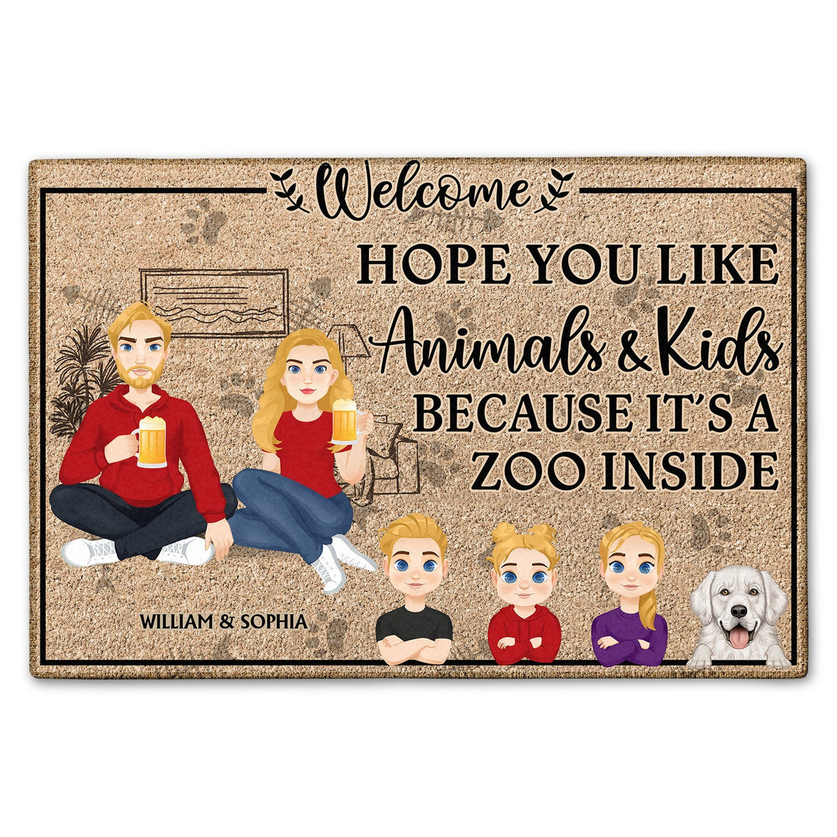 Flat Art Hope You Like Animals And Kids - Anniversary, Birthday, Home Decor Gift For Couple, Family - Personalized Doormat