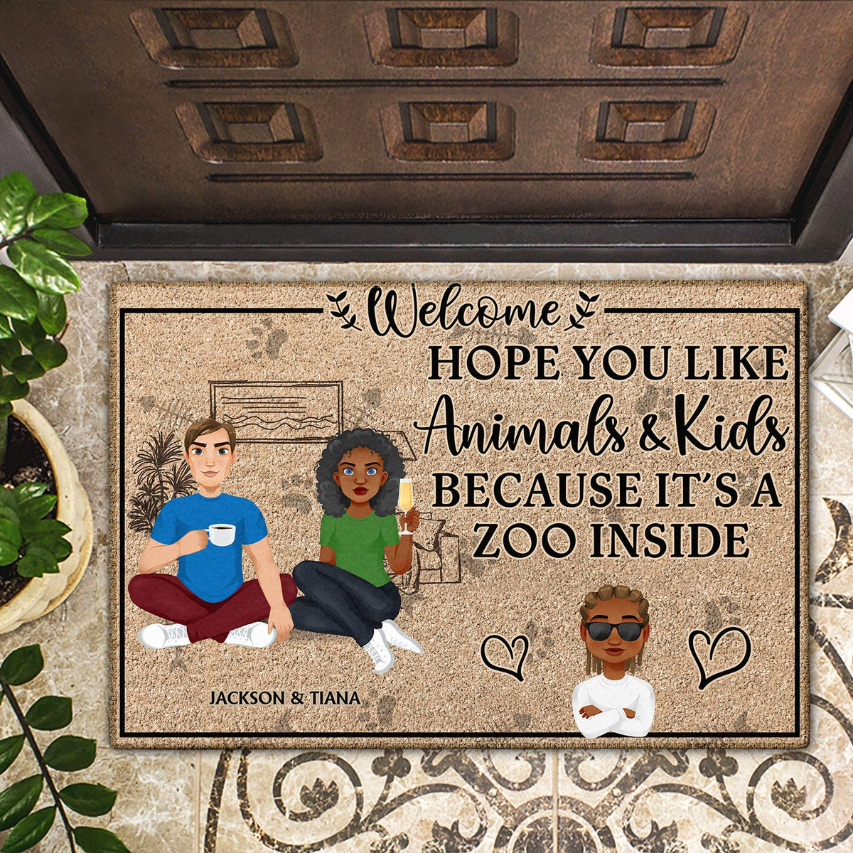 Flat Art Hope You Like Animals And Kids - Anniversary, Birthday, Home Decor Gift For Couple, Family - Personalized Doormat