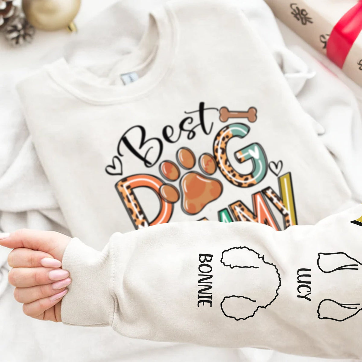 Best Dog Mom - Gift For Mothers, Pet Lovers - Personalized Sweatshirt With Sleeve Imprint