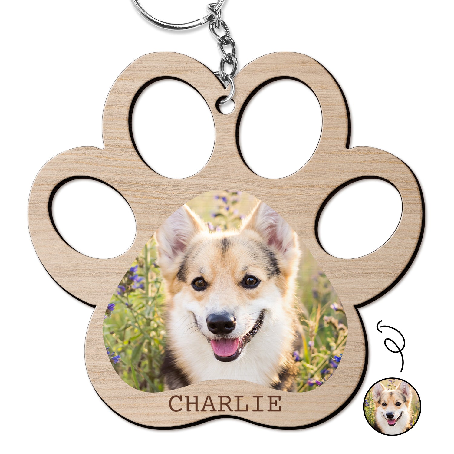 Custom Photo Paw Print - Gift For Cat Lovers, Dog Lovers - Personalized Cutout Wooden Keychain